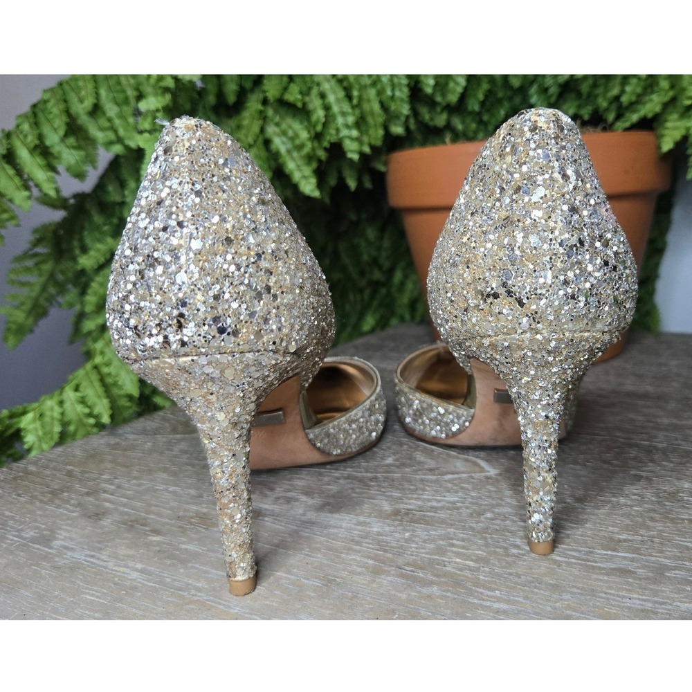 Badgley Mischka Gold Glitter D'Orsay Pointed Toe Heels Pumps 6.5 - Picture 2 of 5